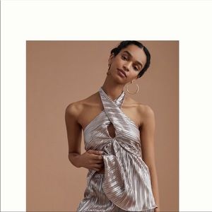 Anthropologie Shimmer V-neck Tank Criss Cross Halter